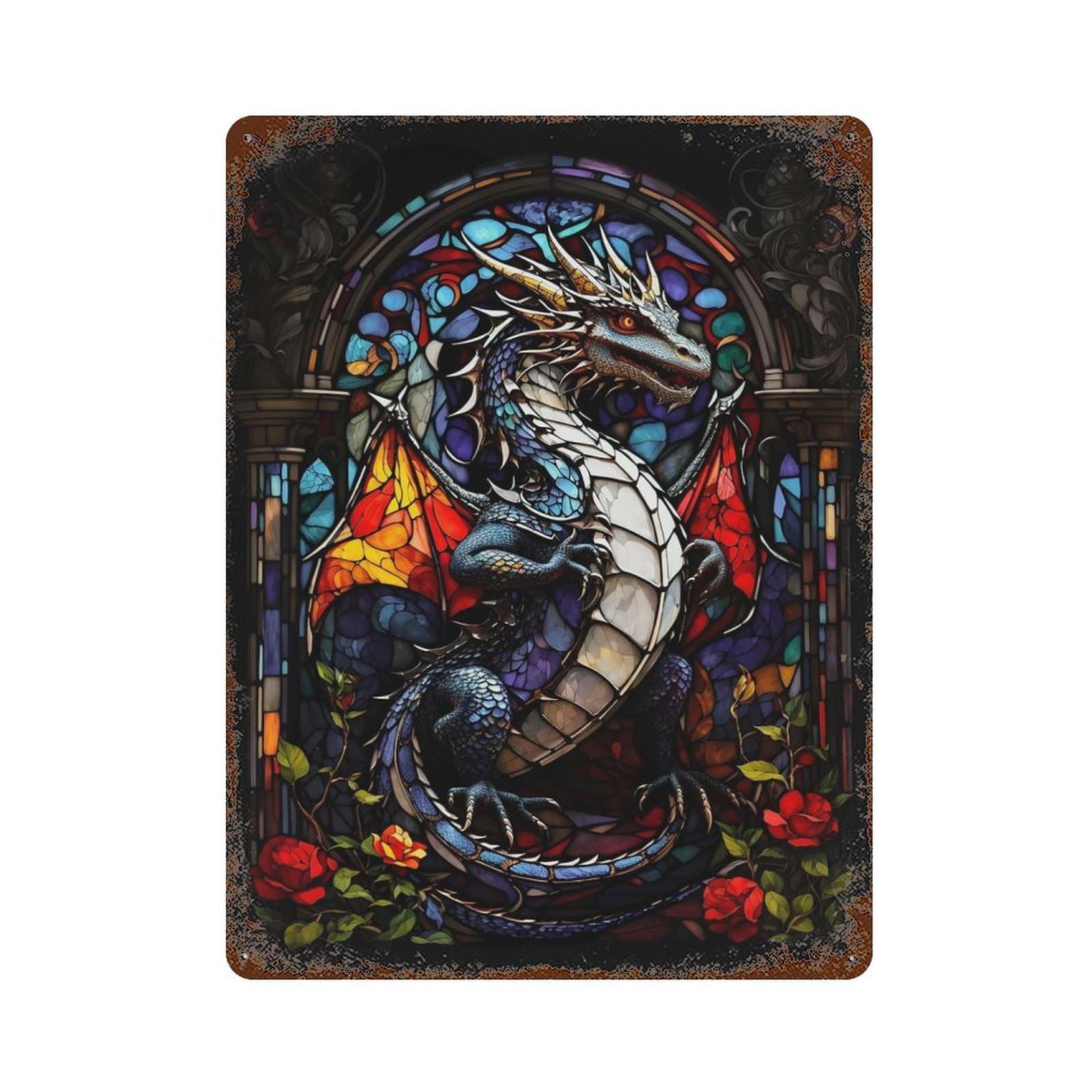 Draconian Dragon Abstract 15.7"x11.8" Rustic Tin Plaque, Novelty Wall Decor for Living Room, Hallway And Home Decor