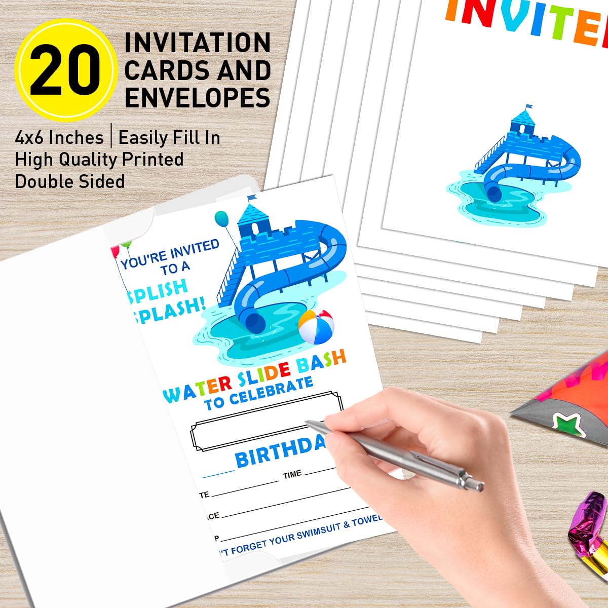 Water Slide Birthday Invitation: Splish Splash Party - View #3