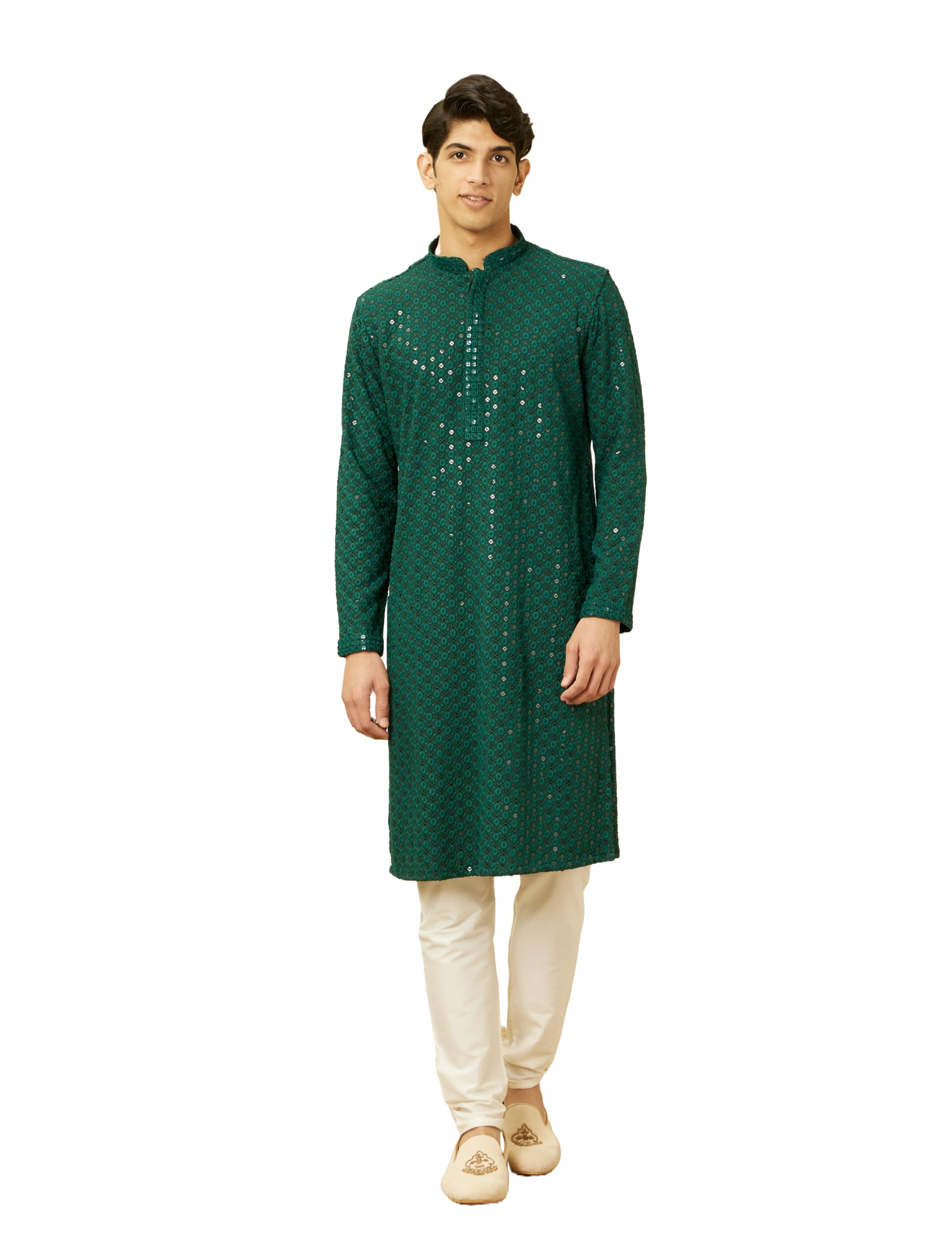 manyavar Men's Viscose Chikankari Sequin Embellished Kurta Set (2pcs)-picture-25
