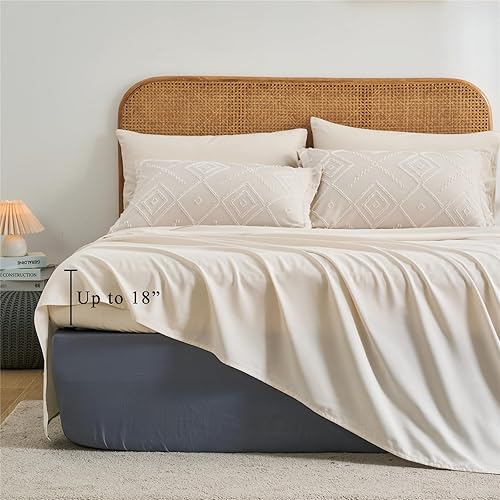 Miniatura 5 de KAKKI Juego de edredón beige de 7 piezas en una bolsa, juego completo de edredón y sábanas bohemias de microfibra suave para todas las estaciones