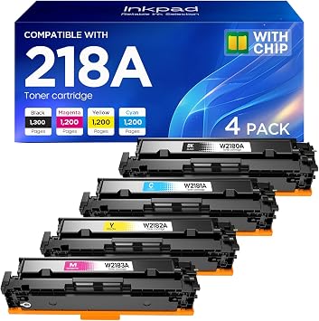 iNKPAD 218A Toner Cartridges 4 Pack with Chip High Yield Replacement for HP 218A 218X W2180A Work for HP Color Pro MFP 3301fdw 3201dw 3301cdw 3301sdw 3301 Printers Black/Cyan/Magenta/Yellow