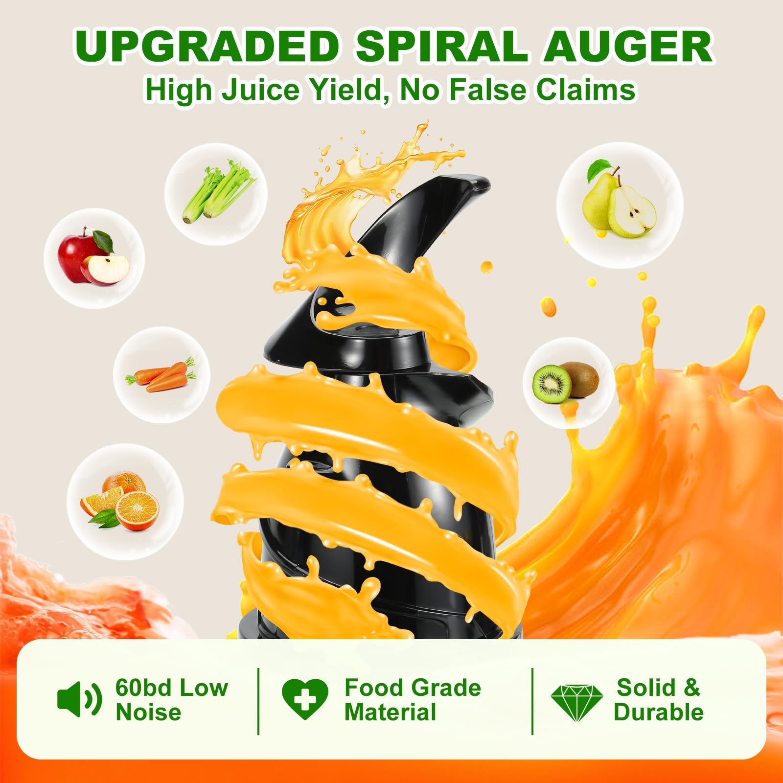 Exreizst Slow Juicer MP-802P 130mm Einfüllschacht 1,5L BPA-frei Tritan Leiser Motor