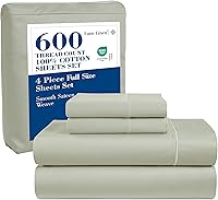 Vista 32 de LANE LINEN Juego de sábanas y fundas de almohada de algodón grueso de 600 hilos, 100 % algodón mercerizado, suave y suave como un hotel, con acabado