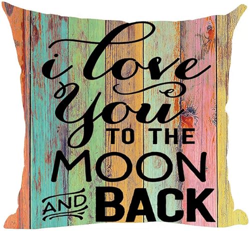 Ramirar Funda de almohada decorativa con texto en inglés "I Love You to The Moon and Back" con texto en inglés "I Love You to The Moon and Back"