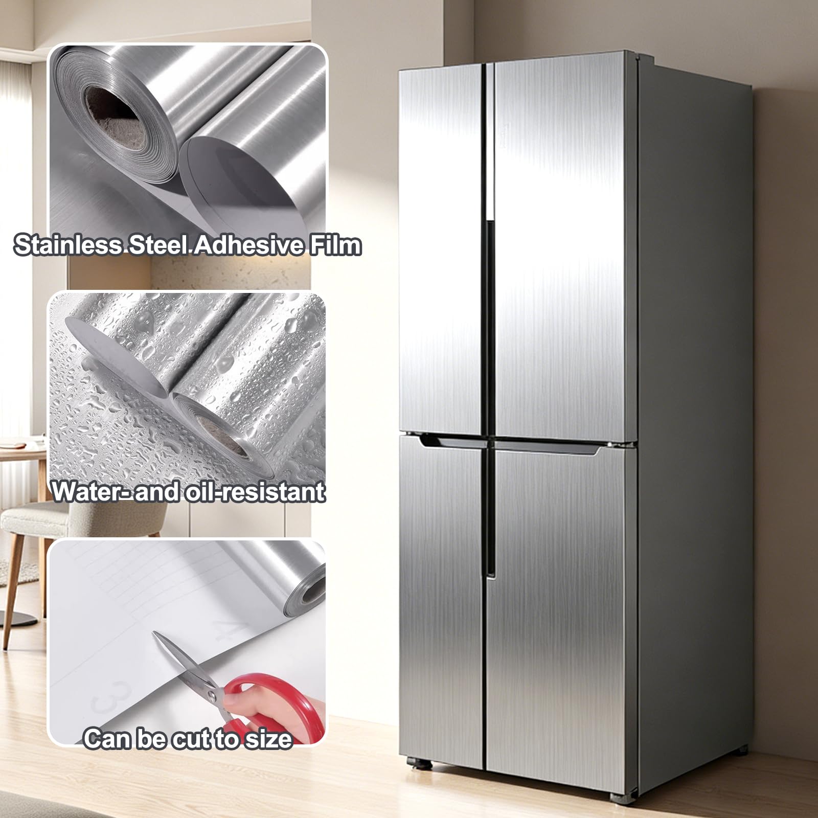 Pellicola Adesiva Per Mobili Cucina - Pellicola Adesiva In Acciaio Inossidabile - Carta Adesiva Per Mobili, Indicato Per Piani Di Lavoro In Cucina, Superfici Di Mobili (40 Cm X 2 M)