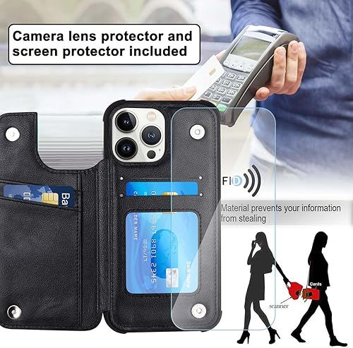 Miniatura 4 de VANAVAGY Funda tipo cartera para iPhone 13 Pro Max para mujeres y hombres, funda de cuero con tapa para teléfono compatible con soporte magnético