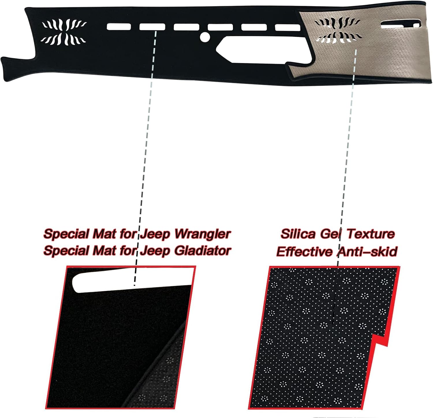 Dash Mat Cover Custom Interior Center Console Compatible with Jeep Wrangler SUV 2018 2019 2020 2021 2022 Jeep Gladiator Truck 2020 2021 2022 Dashboard mat Covers Accessories (Black Trim)