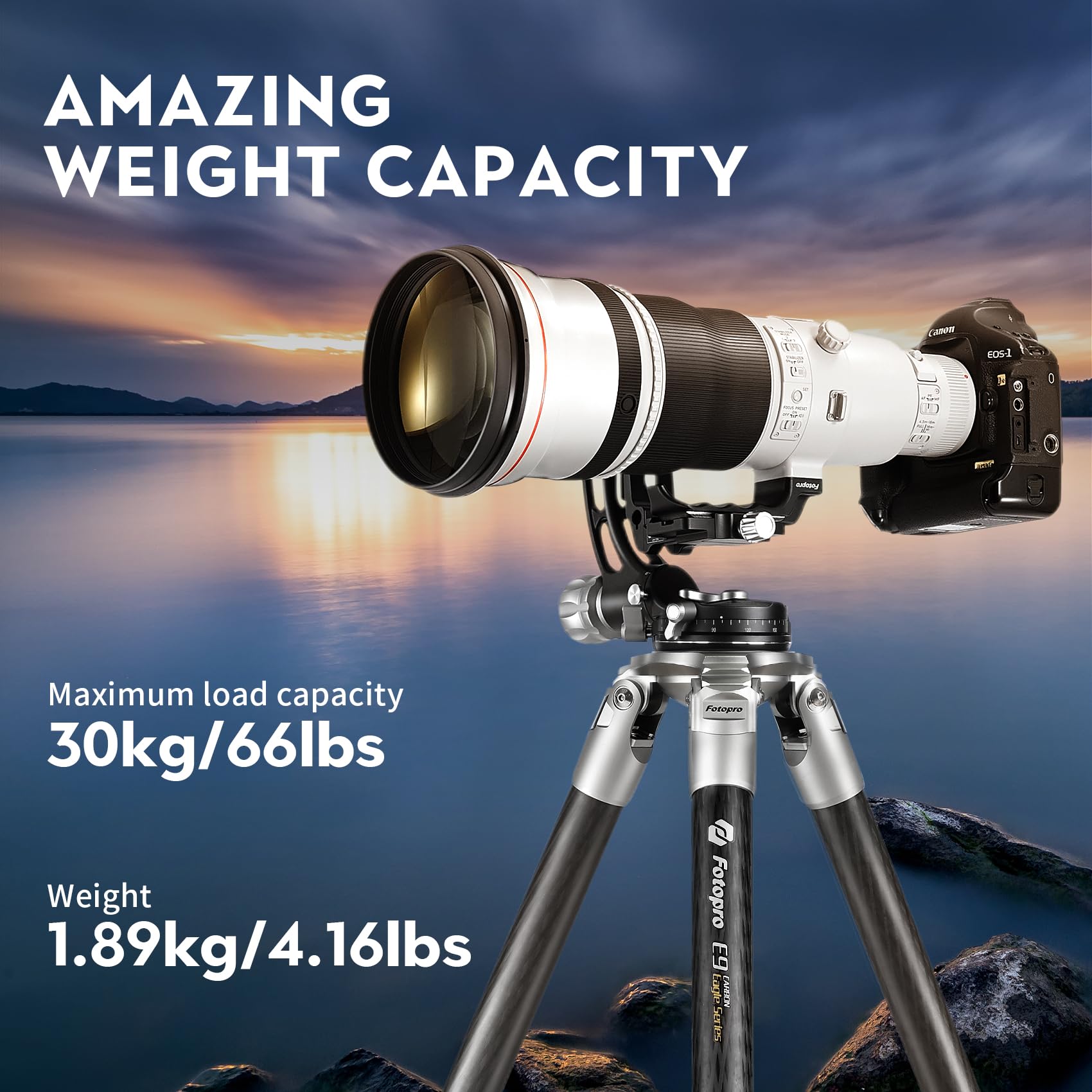 Fotopro E-9H Gimbal Head, Aluminum Gimbal Tripod Head for Wildlife Photography Astrophotography, Heavy Duty Fluid Head Max Load 30KG/66lbs