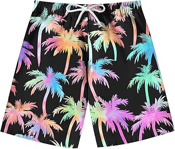 Boys Quick Dry Swim Trunks Kids Summer Beach Shorts Funny Graphic Bathing Suit Board Swimwears Elastic Waist Swimsuit