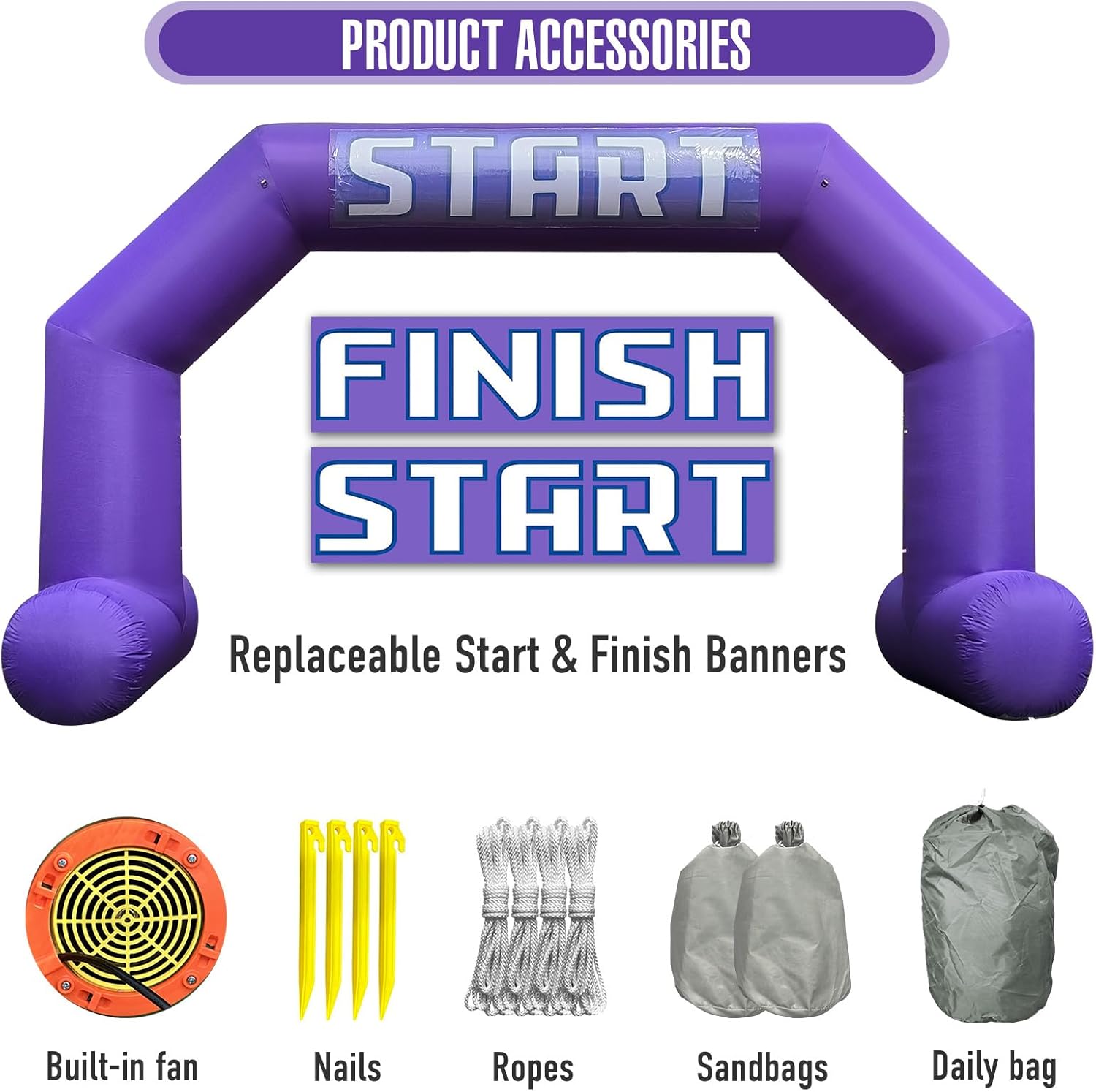 20ft Start Finish Line Inflatable Arch Purple with Powerful Blower, Hexagon Inflatable Archway for Race Outdoor Advertising Commerce
