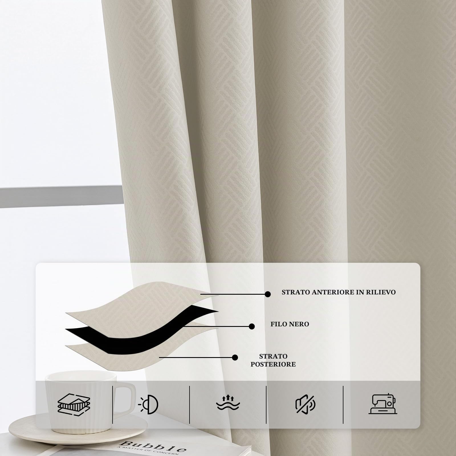 Ystyle Tende Oscuranti per Interni 2 Pezzi, 140x300 CM, Termiche Isolanti, Anti-Rumore, con Anelli, Tenda Moderna Per Camera da Letto e Soggiorno, Beige
