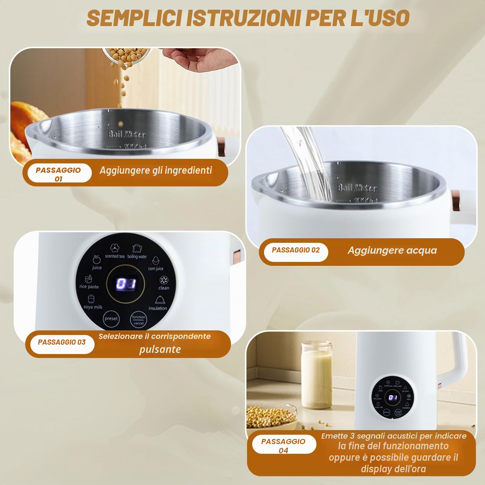 Macchina per Latte di Soia, 1000ml Macchina per Latte di Soia Multifunzionale Macchina per Il Latte di Noci Latte Vegetale Macchina con Timer Pulizia Automatica, per Zuppe, Latte di Soia