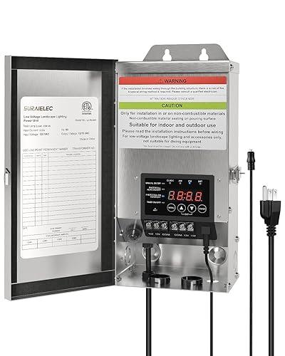 SURAIELEC Transformador de paisaje de bajo voltaje de 300 W, transformador de luz para interiores y exteriores con temporizador digital, sensor de