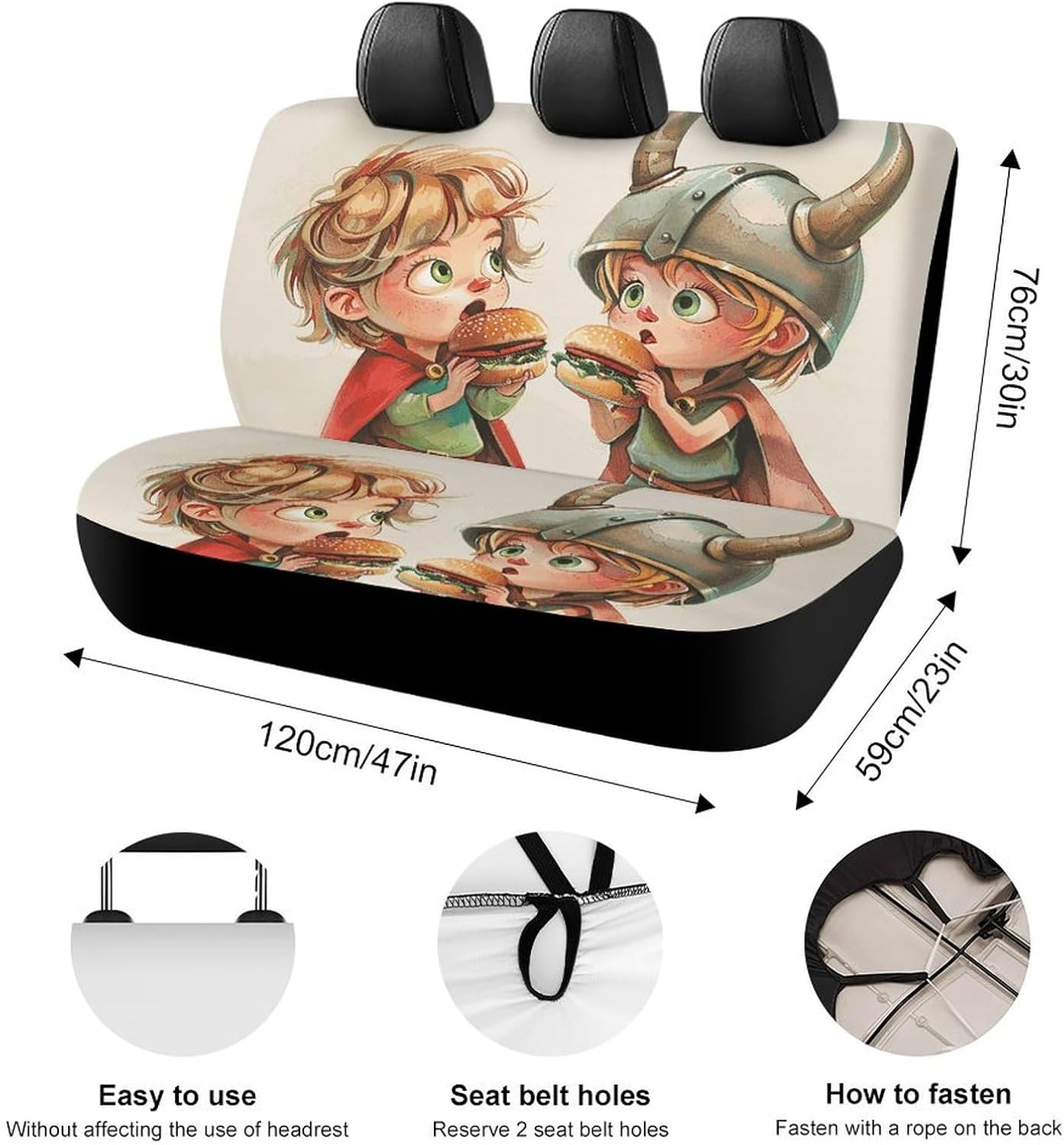 Car Seat Cover Universal Car Seat Protector Breathable Anti-Slip Car Seat Cushion for Back Seat Two Cartoon Boys Automotive Rear Bench Seat Covers Car Interior Cover for Truck Sedans SUV