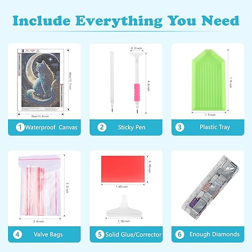 Miniatura 6 de SENQAO Kits de pintura artística de diamantes para adultos, pintura de lunares de diamante de taladro completo para principiantes, pintura redonda