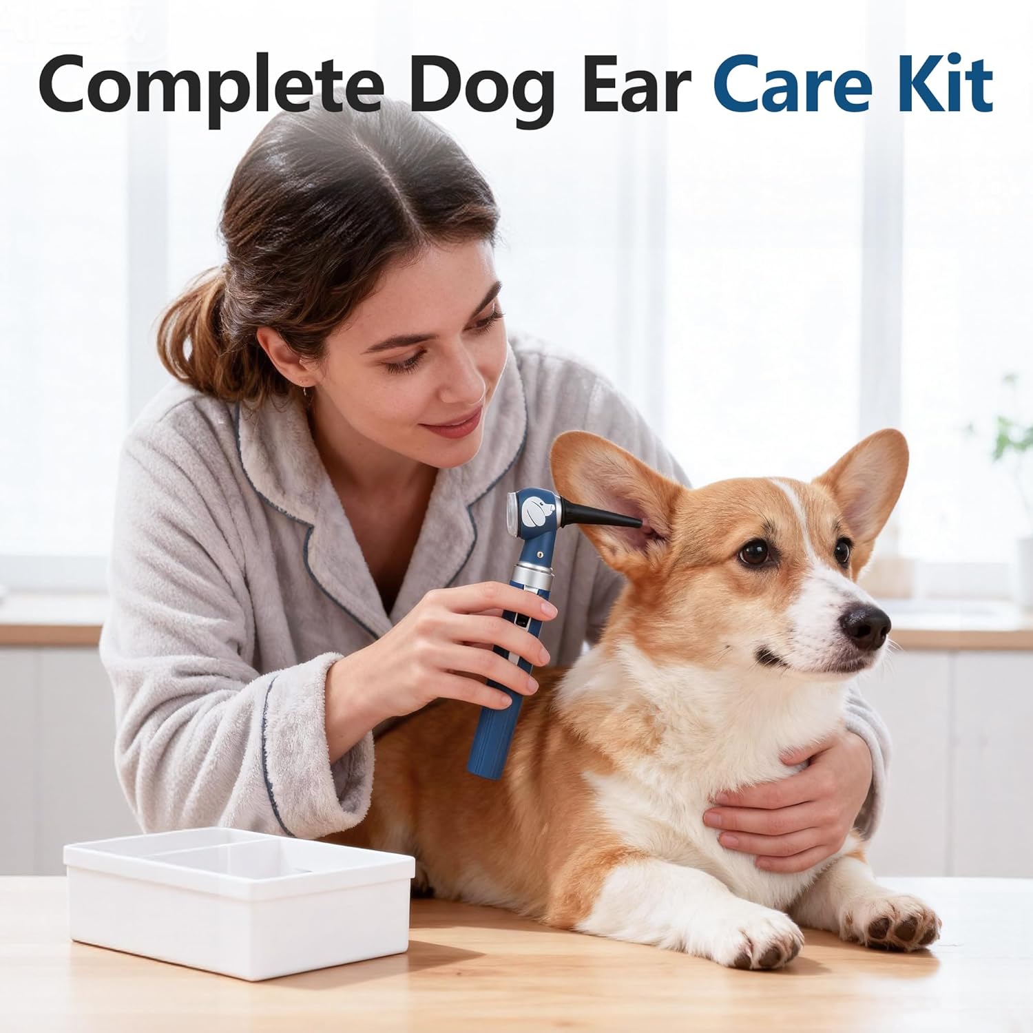 Pocket Veterinary LED Otoscope - Pet Ear Scope with Light for Dogs & Cats, 6 Disposable Tips (4/6/9mm), Portable Ear Infection Detector (Blue)