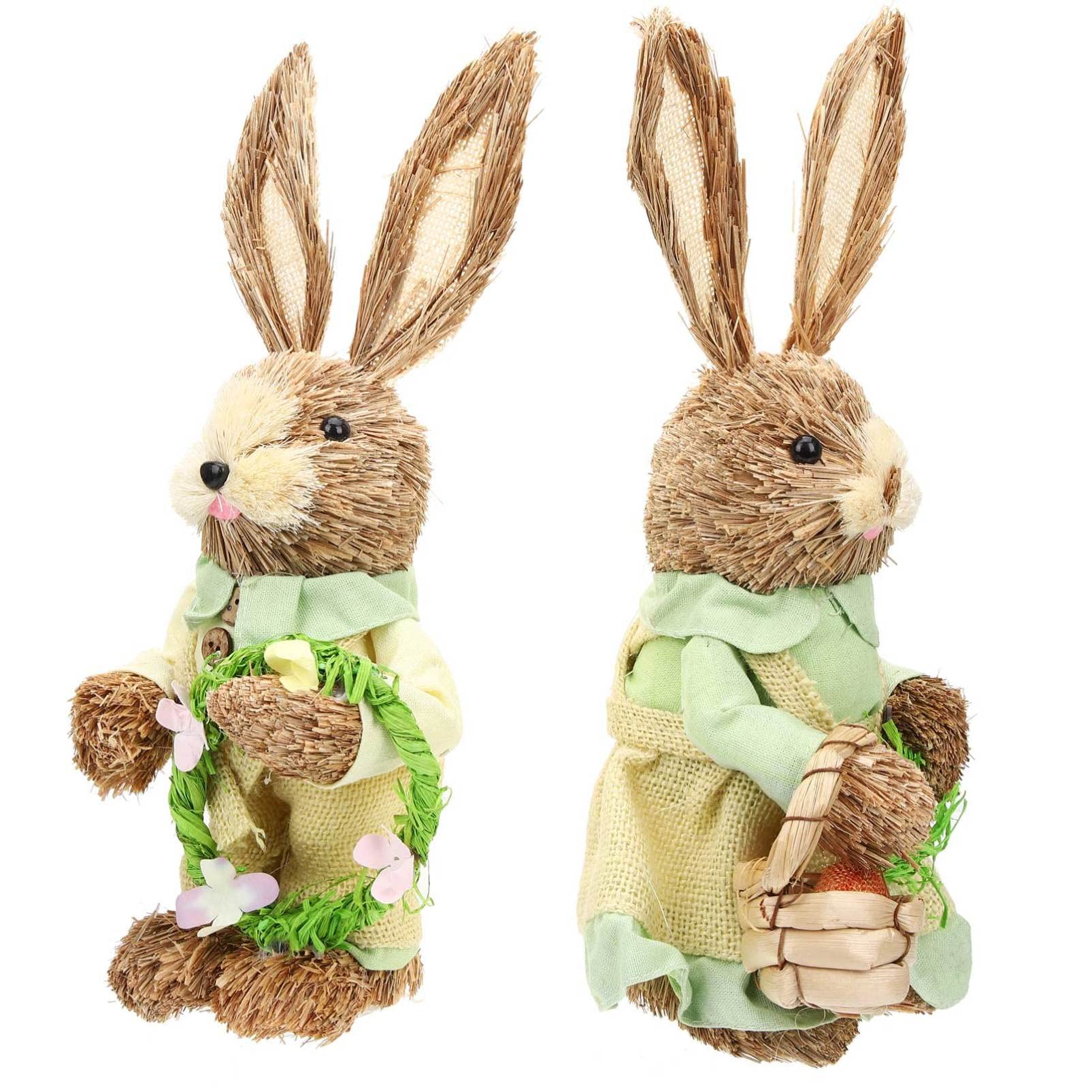 Didiseaon 2 Pezzi Statuine Coniglio Intrecciato in Paglia e Cotone per Decorazione da Giardino e Casa, Adorabili Figure a Forma di Coniglio per Decorazioni Pasquali e Casa Stili multipli
