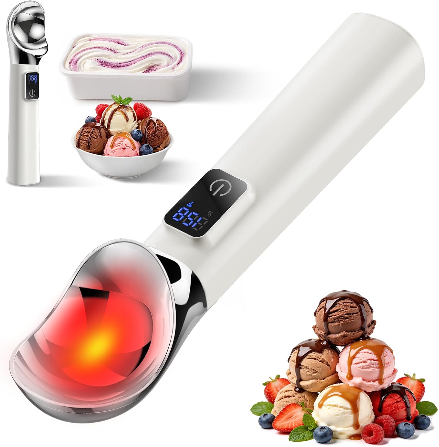 Heated Ice Cream Scoop Rechargeable, White, 2 oz