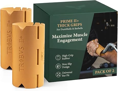 Thick Grips for Dumbbells & Barbells 2.0 diameter - Thick Dumbbell Grips One Pair, Arm & Forearms & Grip Strength