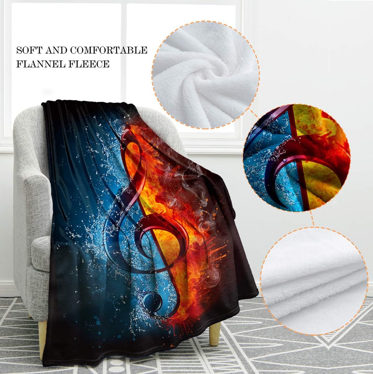 Jekeno Music Note Gifts Blanket for Women Men, Throw Blankets for Teacher Adult Kids Girls Boys Music Lovers Gifts, Decor for Home Bed Couch - Image 3