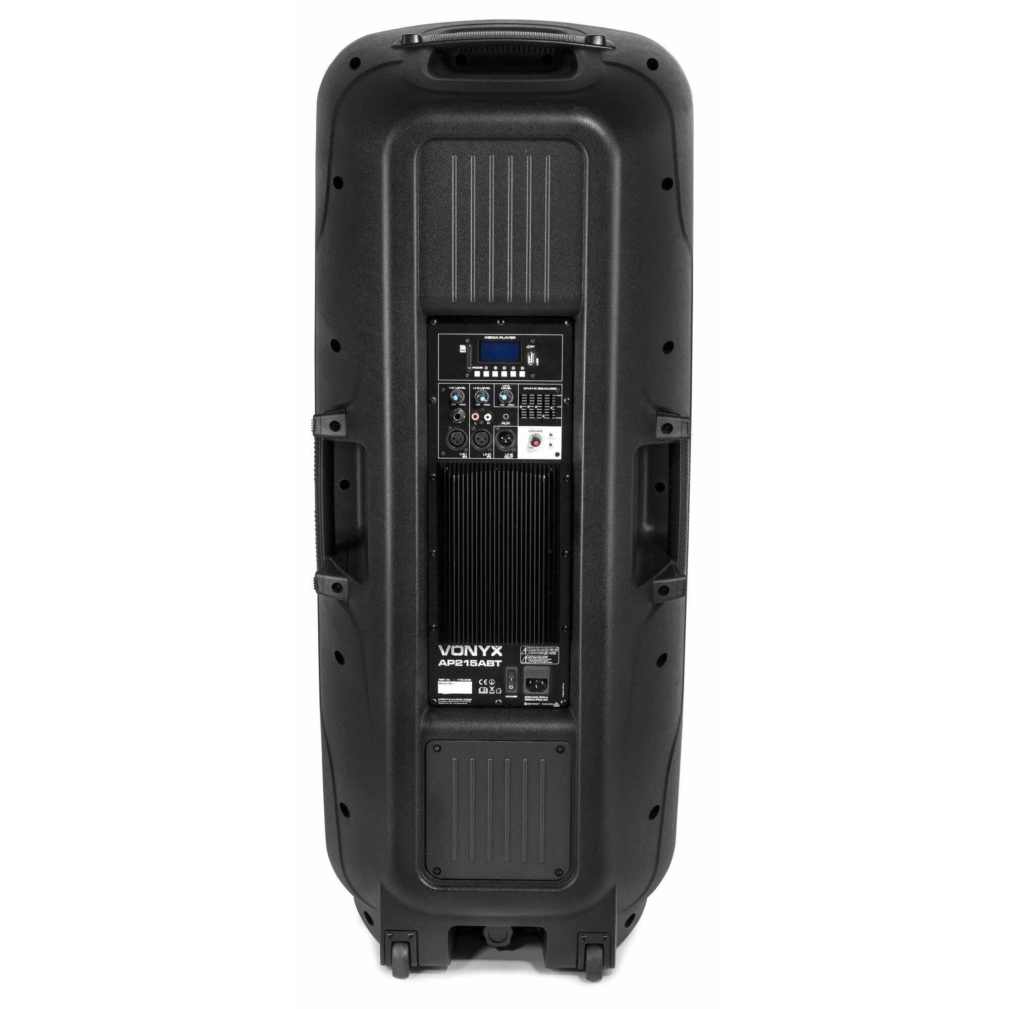Vonyx AP215ABT - Altoparlante basso da 38 cm, con Bluetooth, 1200 W di potenza, Mp3, USB, SD, Hi-End, Tweeter, amplificatore integrato, uscita in linea 15"