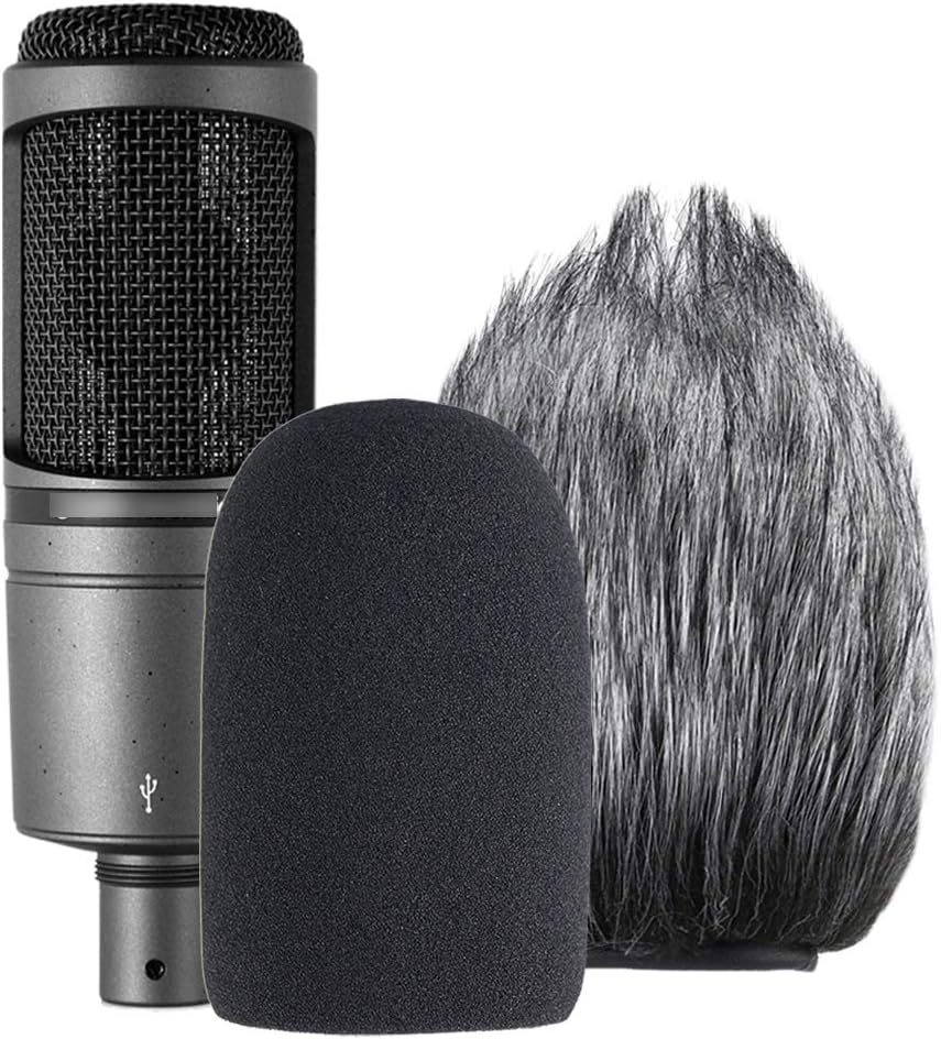 YOUSHARES AT2020 Pop Filter Windscreen - Furry Windscreen/Fur Foam Wind Cover for Audio Technica Microphone AT2020+ AT2035 AT4040