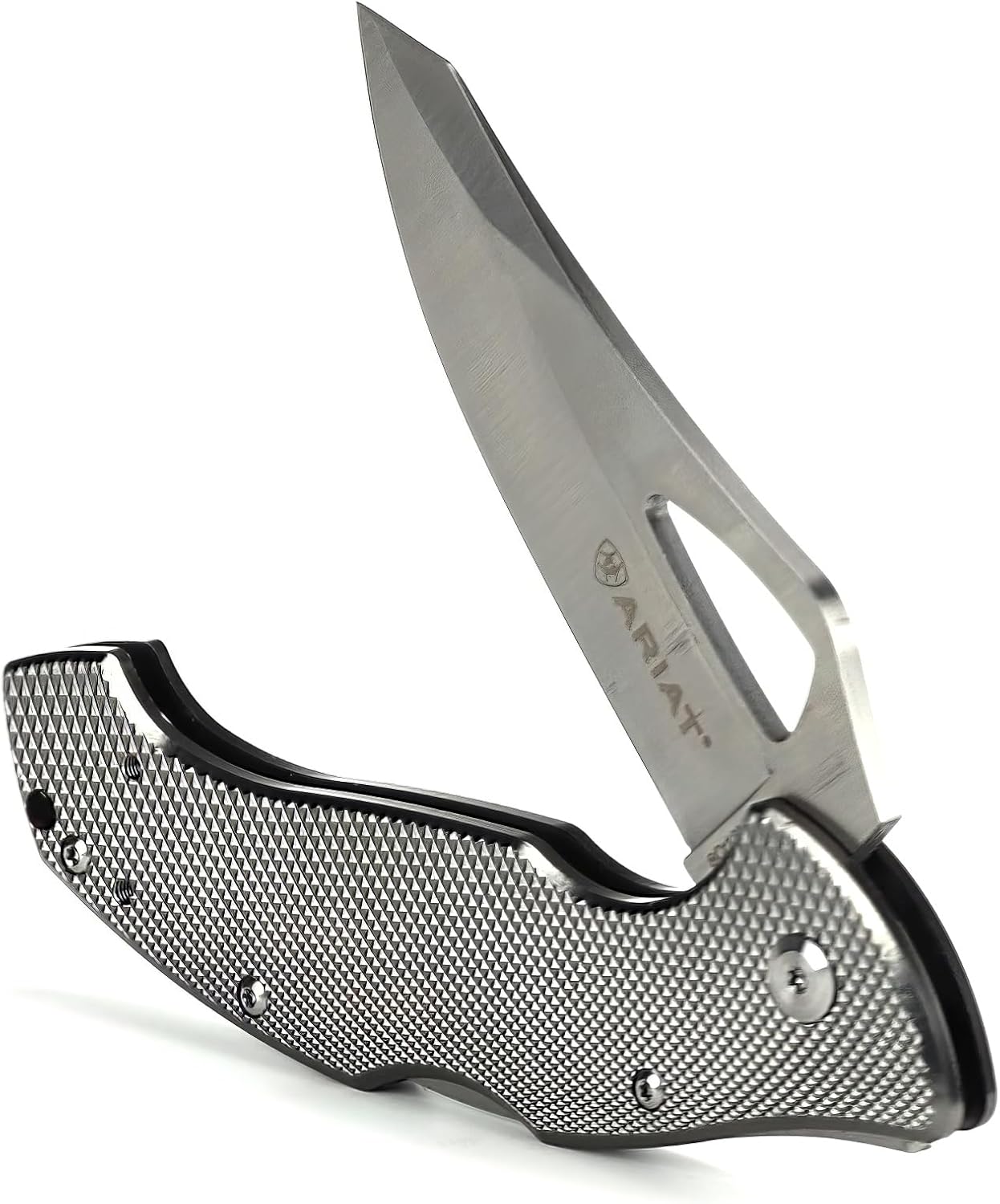 ARIAT Engraved Shield Text Logo Smooth Blade Folding Knife, Grey, 3" Blade (Medium)