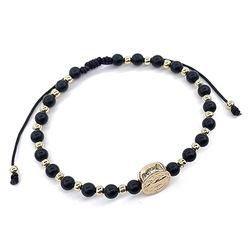 Miniatura 2 de St Benedict Coin and Natural Round Black Onix Beads Adjustable Bracelet for Women (Black Onix)