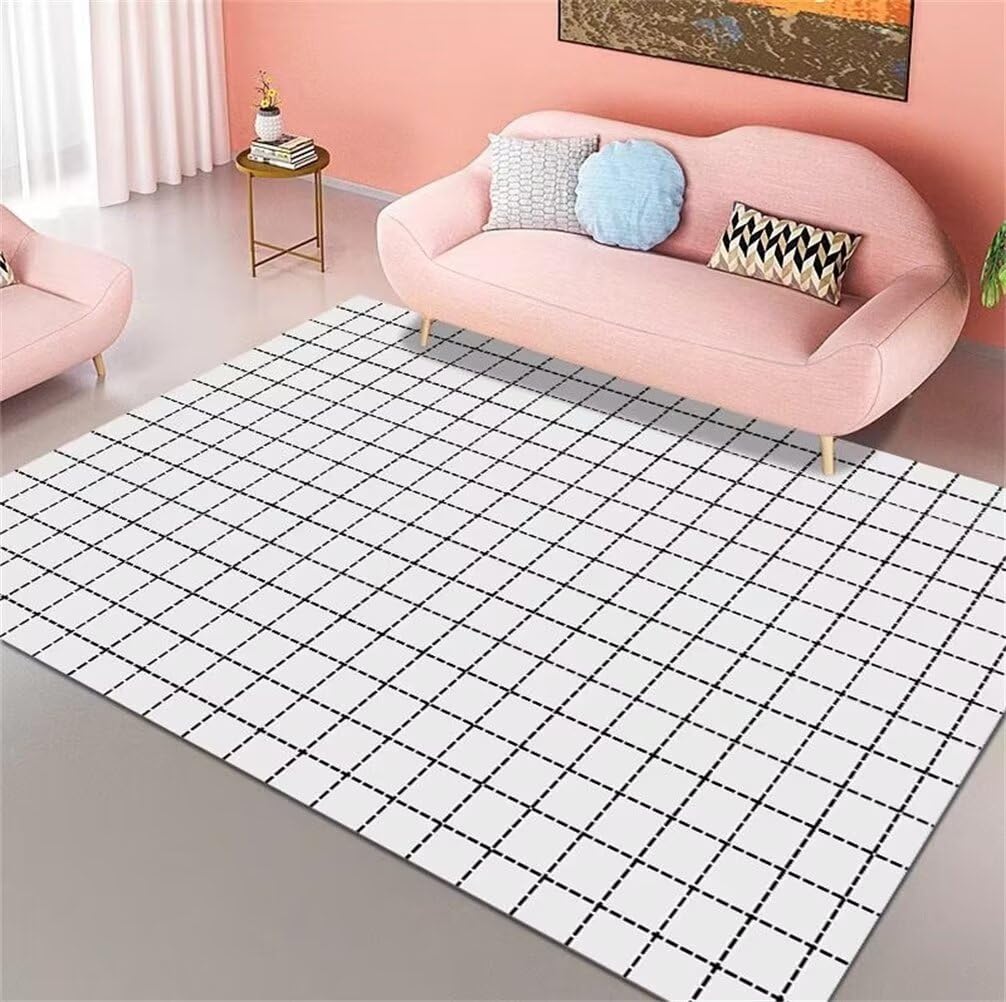 Tapis antidérapant et lavable 100x150 cm gris et noir à damier pour enfants