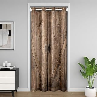 Homemissing Vintage Türvorhang aus Holz, rustikales Motiv, Türvorhang, 86 x 203 cm, aus Holz, für Privatsphäre, Bauernhof, rustikal, Schrank, blickdicht, Vorhänge für Schlafzimmer, Wohnzimmer,