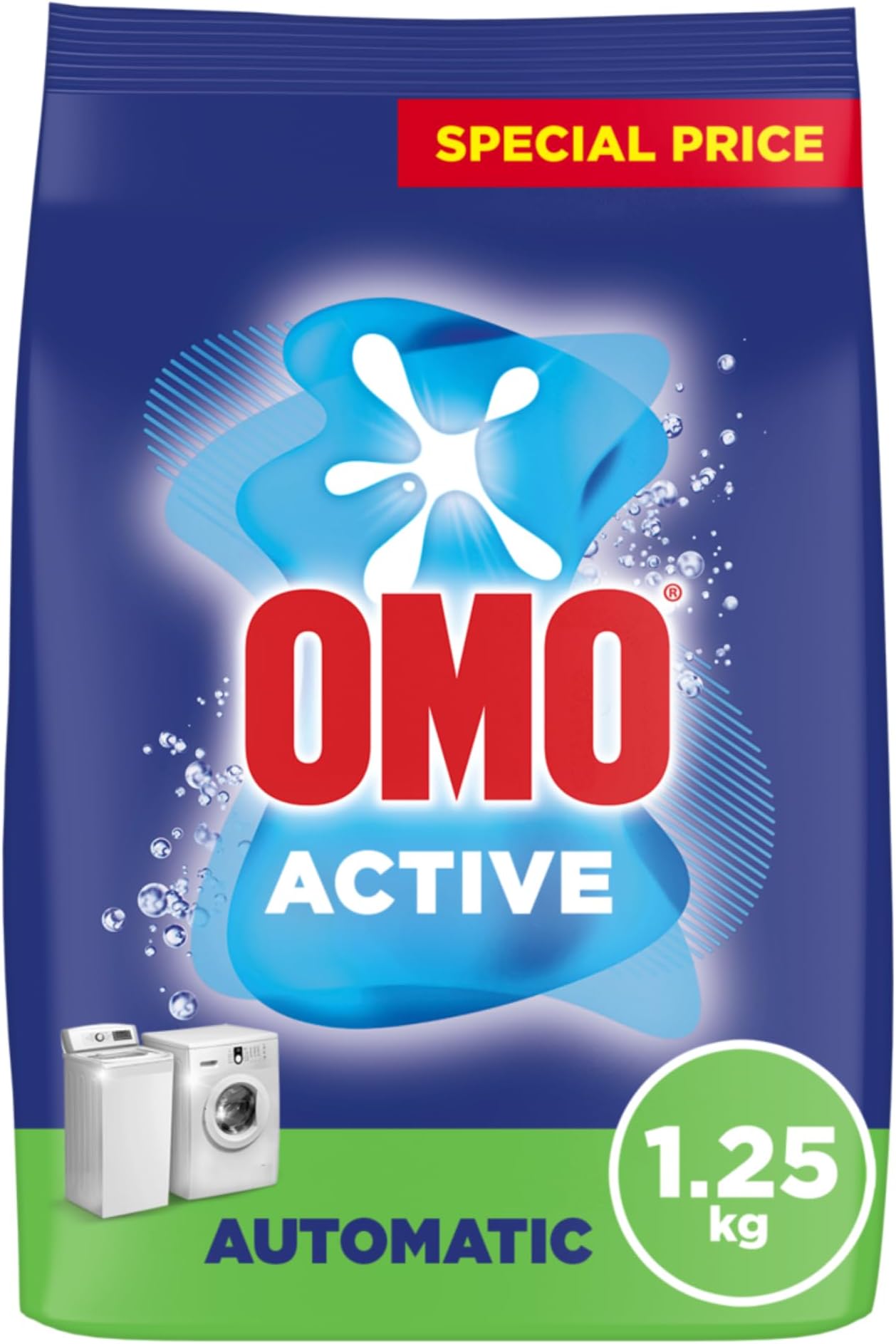 OMO Automatic Powder Laundry Detergent, Active,up to 100% stain removal in 1 wash*, 1.25 Kg, Packaging may vary