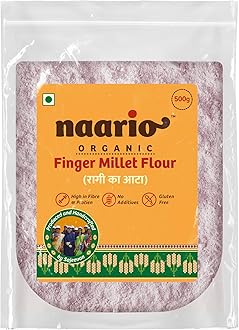 Naario Certified Organic Ragi Flour, Gluten Free Atta, Finger Millet, High Fiber, Rich in Protein, Iron, Calcium & Nutrients, Healthy, Natural & Fresh - 500 grams