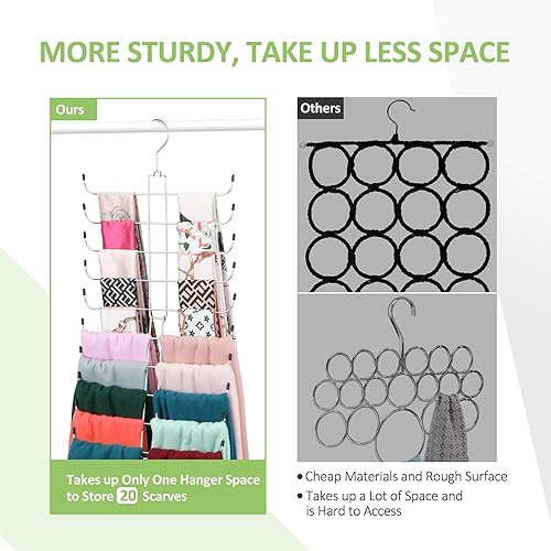 Miniatura 3 de Colgador de bufanda para armario, 20 organizadores de bufandas de gran capacidad, soporte para bufandas que ahorra espacio, organizador de armario