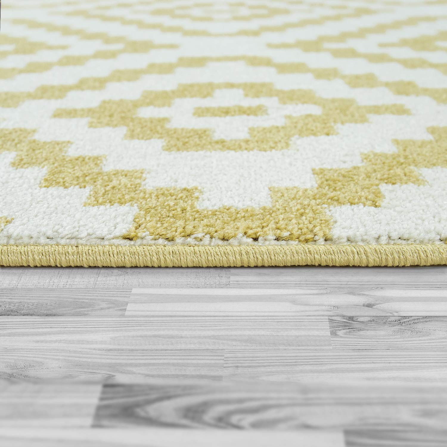 Paco Home Tapis Salon Losanges Pastel Ethnique Bohème, Dimension:200x280 cm, Couleur:Jaune-Blanc