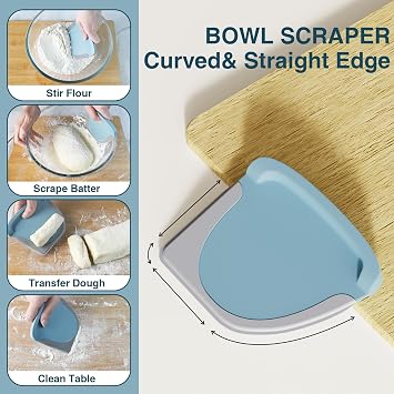 Pan Scraper, 10 Pcs Pot Scraper Plastic -Brown/Bench Scraper Dough Cutter Tool - Blue