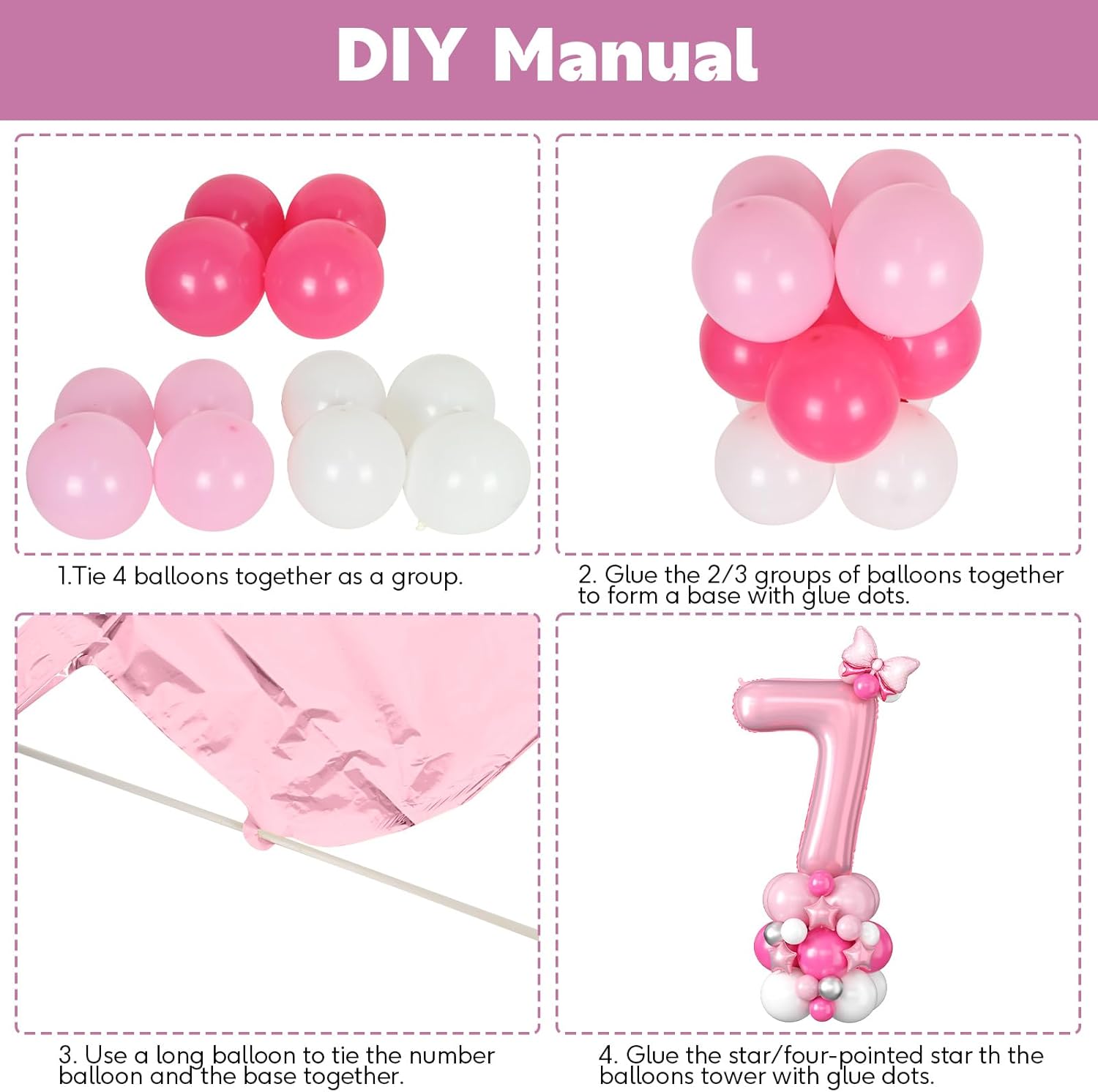 40 Inch Pink Number 7 Balloon for 7th Birthday Decoration Pastel Baby Pink Number Seven Foil Balloon Tower Giant Large Digit Hot Pink White Helium Balloons Stack Stand for Girl Anniversary Party - Image 6