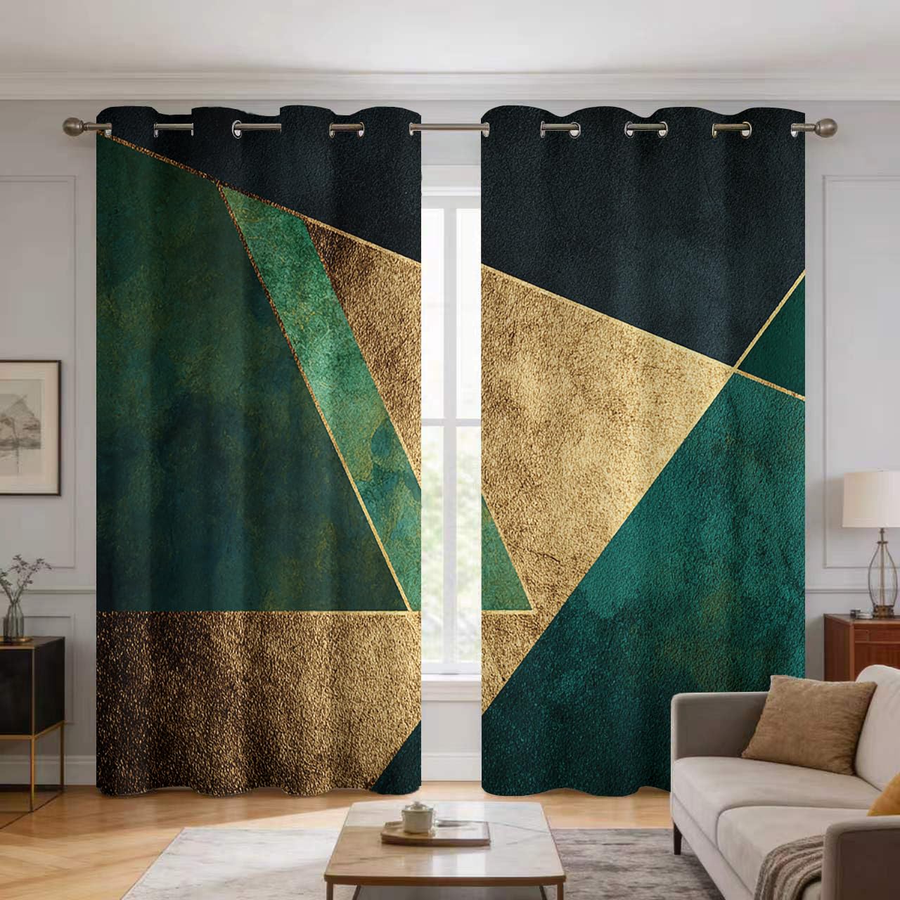 Rideau moderne occultant pour bloquer la lumière de la chambre avec motif géométrique