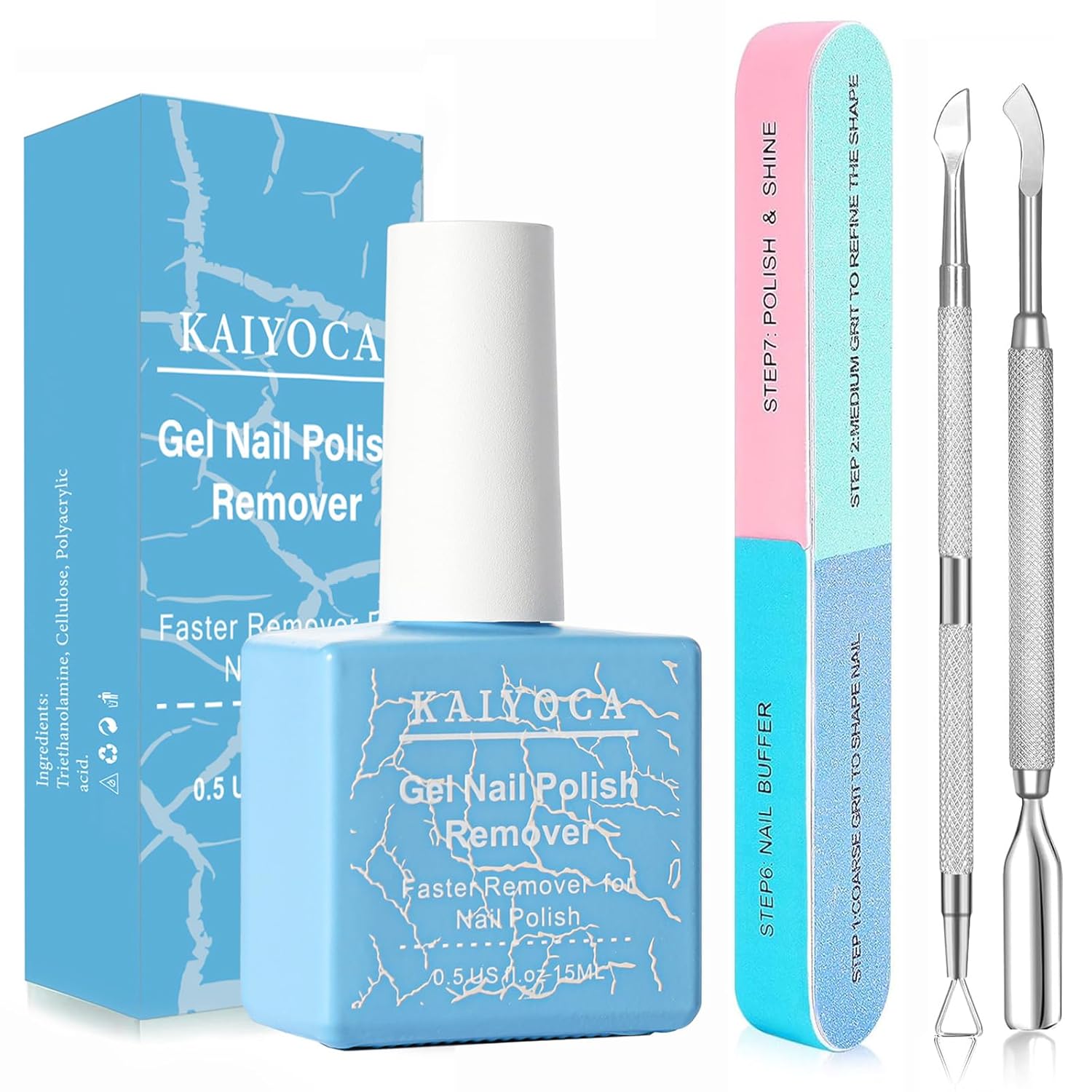Amazon.com : Gel Nail Polish Remover With 2 Cuticle Pusher & Nail File ...