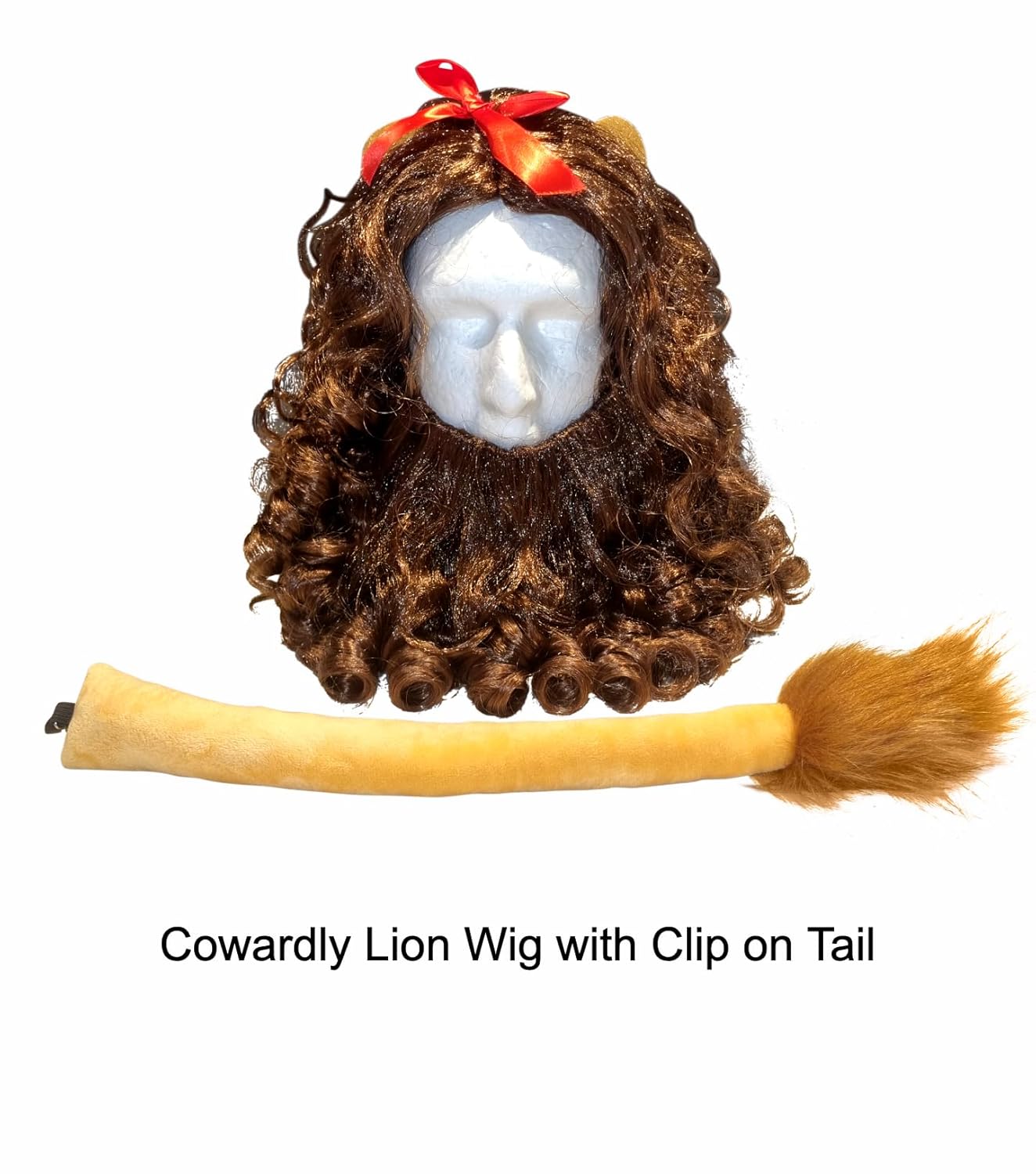 HandinHandCreations Cowardly Lion Curly Wig Costume - Full Lion Mane with Beard and Tail - Image 2