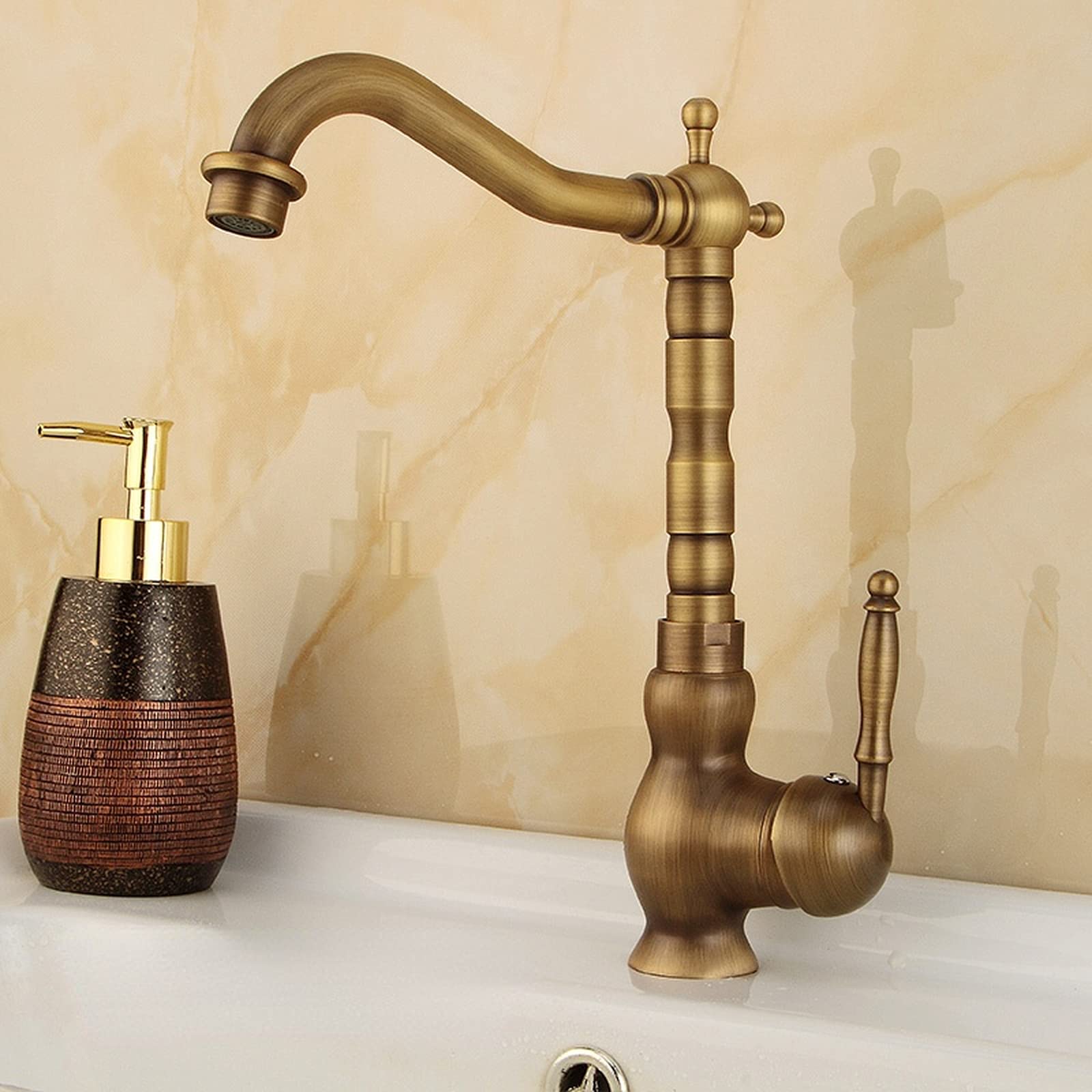 ZYCHSJXA Antique Brass Kitchen Faucet 360 Swivel Bathroom Basin Sink Mixer Bronze Tap Vintage Copper Crane Single Lever Home Accessories