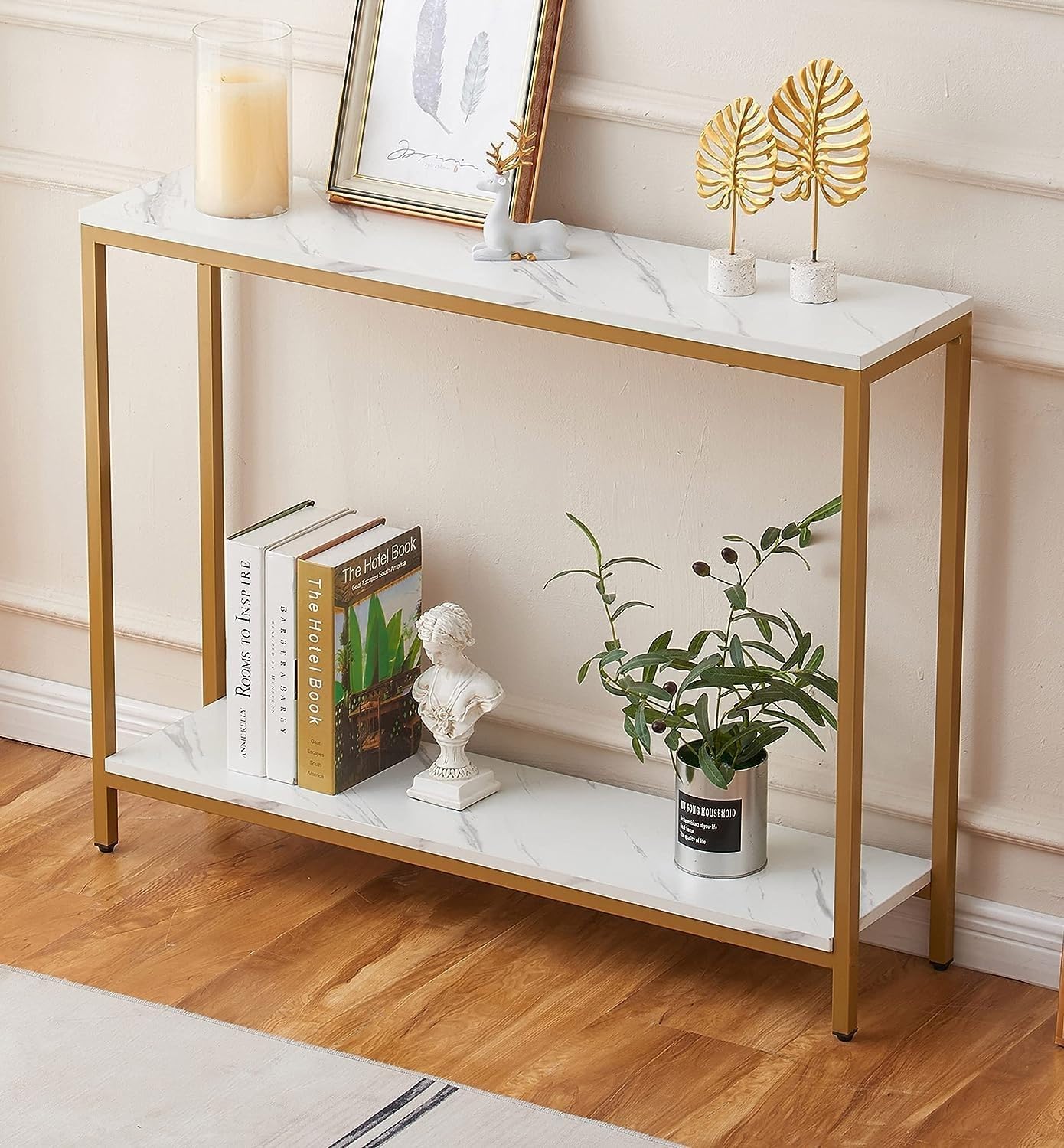 AALIYA MART Metal Frame 2-Tier Premium Entryway Table for Living Room, Hallway & Bedroom | Modern Narrow Sofa Console Table for Home & Office Decor | Sturdy & Stylish Accent Table (Gold)-image-3