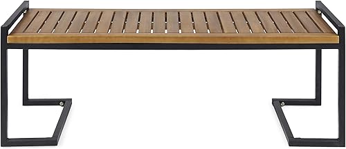 Christopher Knight Home - 306426 Noel - Banca de hierro y madera de acacia industrial, para exteriores, con acabado de teca y metal negro