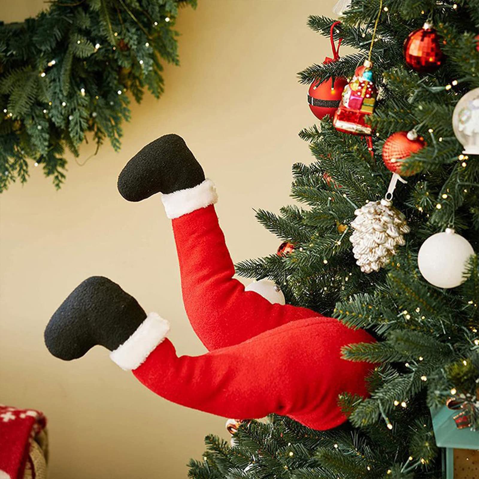 45cm Santa Elf Benen voor Kerstboom, Pluche Gevulde Elf Benen Kerstboom Opknoping Ornament, Kerstfeest, Thuis en Auto Decoratie (Rood