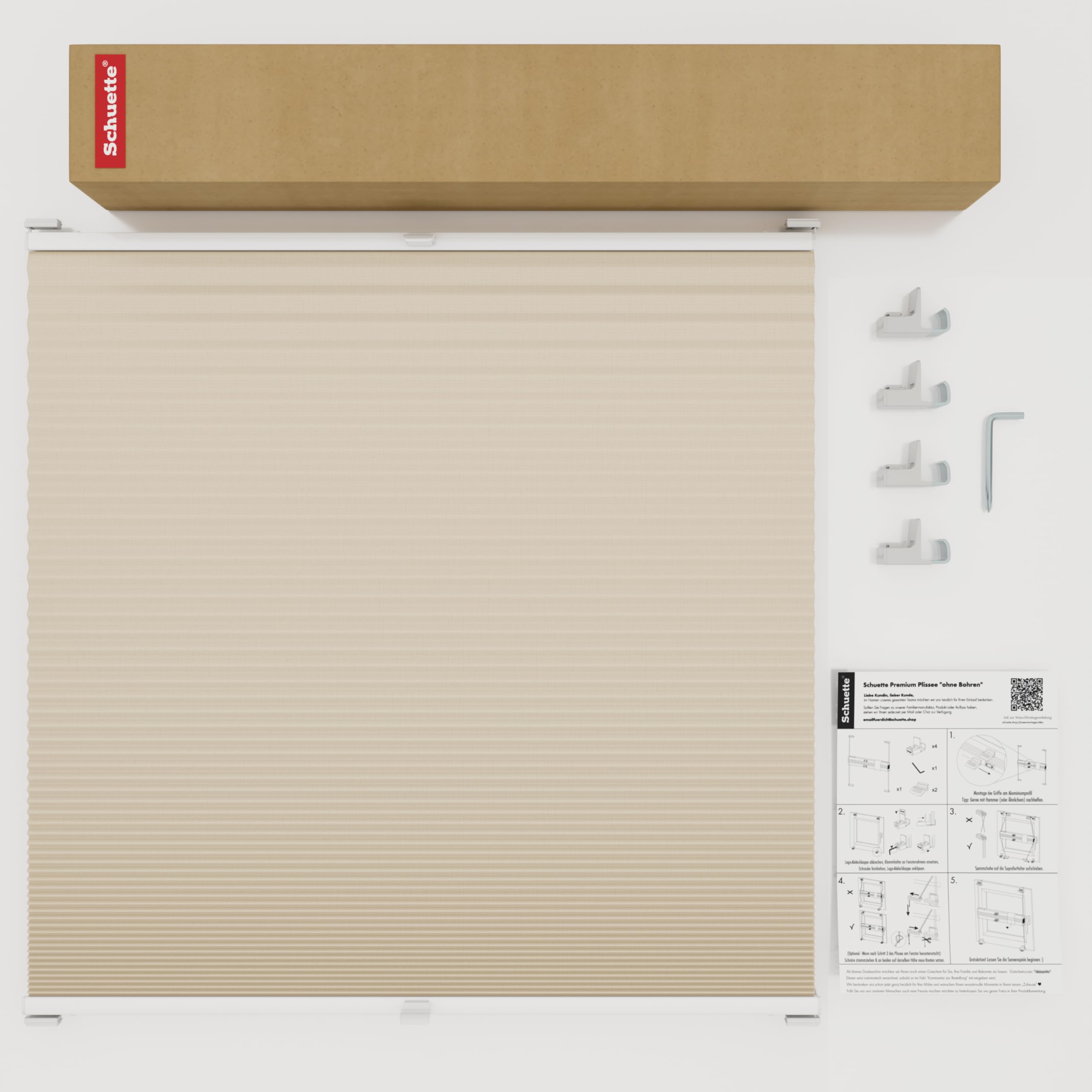 Schuette® Wabenplissee ohne Bohren ● Blackout x Honey ● The Dune (Beige) ● 60x120cm (Breite x Höhe) ● Suprafix Klemmhalter X ● 60 Sekunden Montage