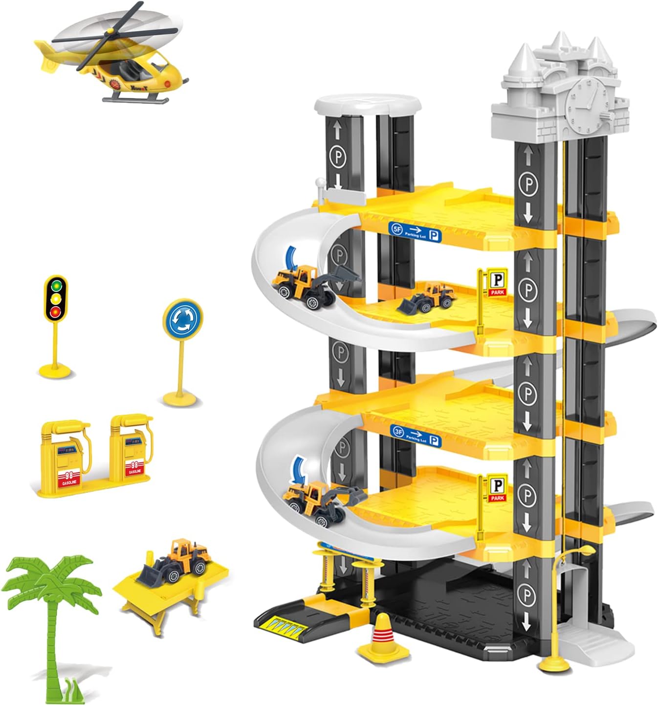 COVTOY Garage Toy Set for Kids, Toys Parking Fun Gifts 4-8 Years Old, Race Car Ramp Track Toy for 5 6 7 Year Old, Five-Story Parking Playset for Boys 4-8 Years Old