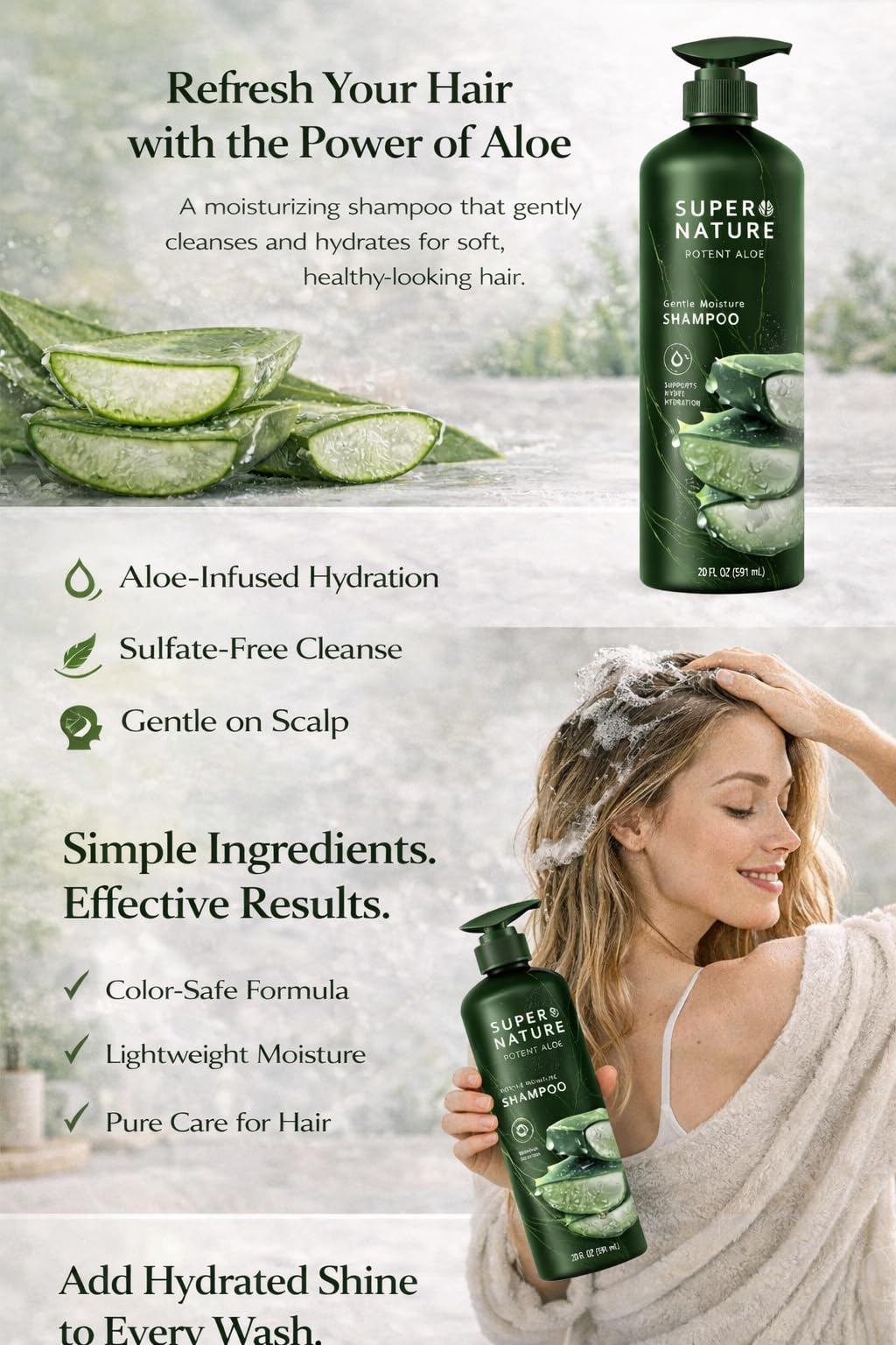 Super Nature Aloe Moisture Shampoo, Sulfate, Paraben & Dye Free