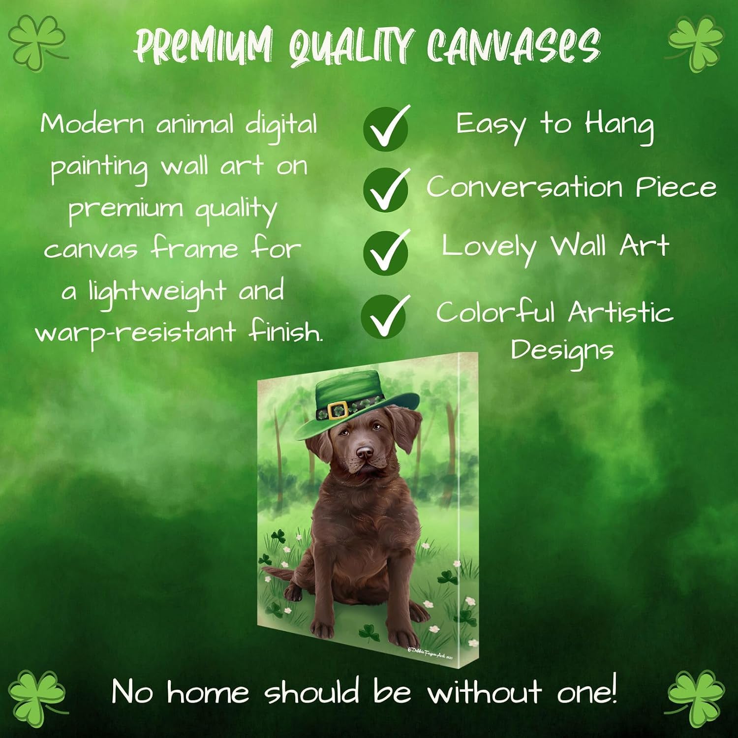 St. Patricks Day with Chesapeake Bay Retriever Dogs Canvas Wall Art - Premium Quality Ready to Hang Room Decor - Flat Rolled 8" x 10"