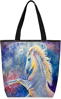 Sacolas de lona com zíper e bolso interno, bolsa de ombro casual feminina bolsa de mão estampa de cavalo aquarela, bolsas de compras reutilizáveis de cozinha, bolsas de lona para uso em bolsas de livros, sacolas de compras, sacolas de presente, Multicor