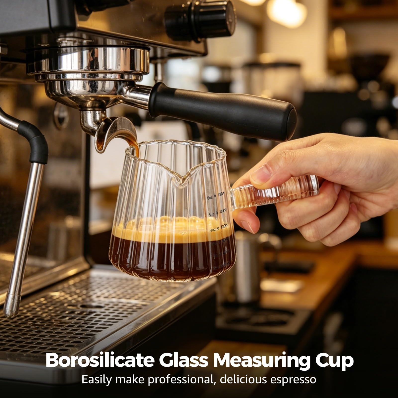 2 Stk. Messbecher aus Borosilikatglas, 6 oz Espresso-Shot-Gläser mit Glasgriff, V-Ausgießer und deutlicher Skala, hitze- und kältebeständig für Kaffee, Milch, Sahne, Sauce, Barista-Werkzeug