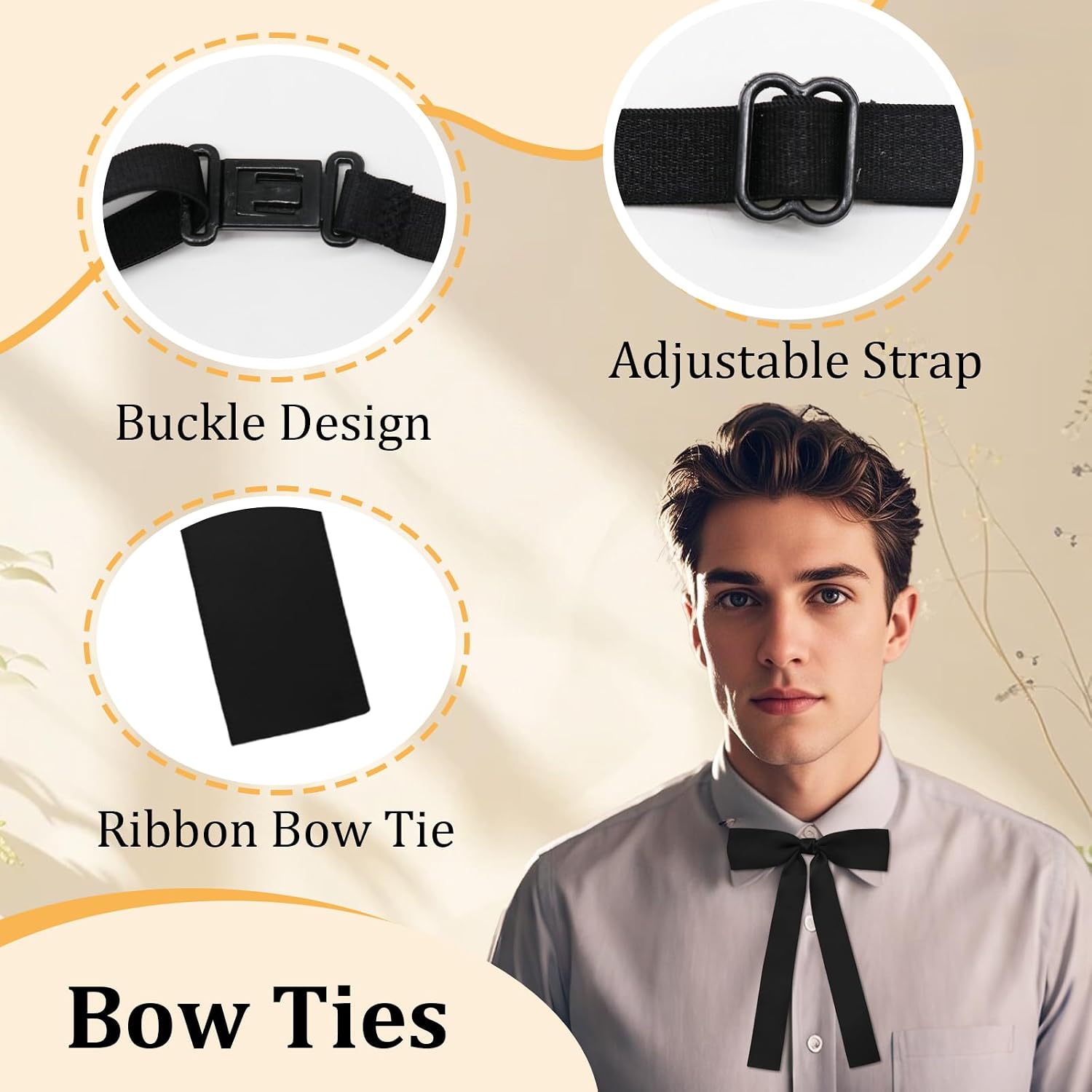 Western Bow Tie for Men/Women, Pre-tied String Mens Bow Tie Ribbon Colonel Bowtie for Uniform Wedding School